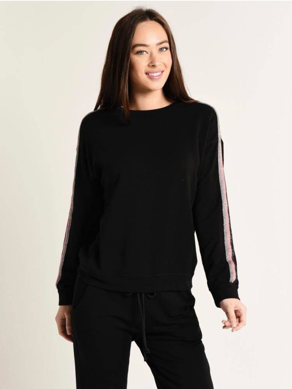 VELVET Colby Long Sleeve Pullover Top Black Pink Stripe Women’s Size M